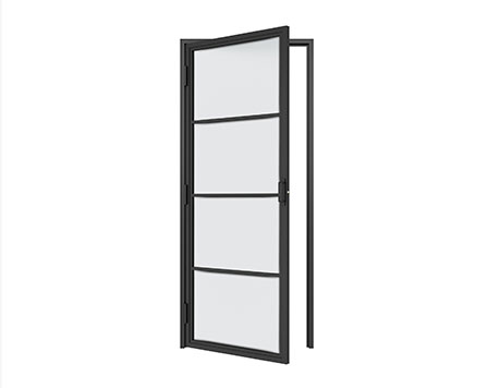 Black framed screen door isolated on a white background.
