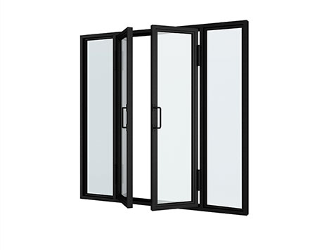 Three-panel folding mirror with black frames.