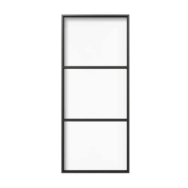 Puerta de granero interior de acero y vidrio negro esmerilado de 02 paneles TKM-A3
