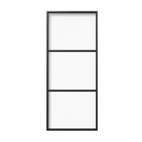 TKM-A02 3 panel frosted black steel glass interior barn door