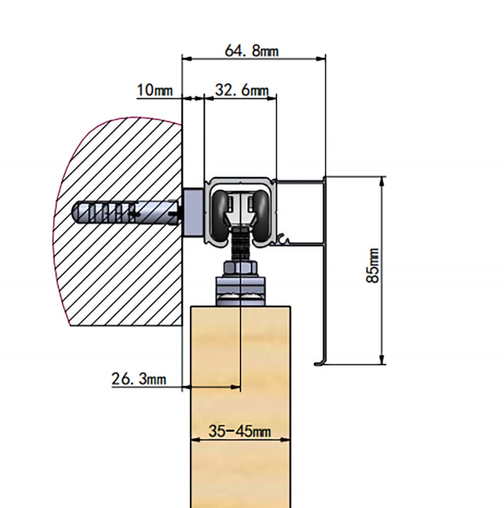 6FT/183cm Binario per Porta Scorrevole in Legno Singolo per porte