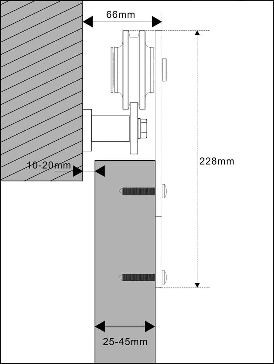 Precise technical drawing of a ceiling light mounting bracket with dimensions 66mm by 228mm, including gap requirements of 10-20mm and 25-45mm, designed for secure installation.