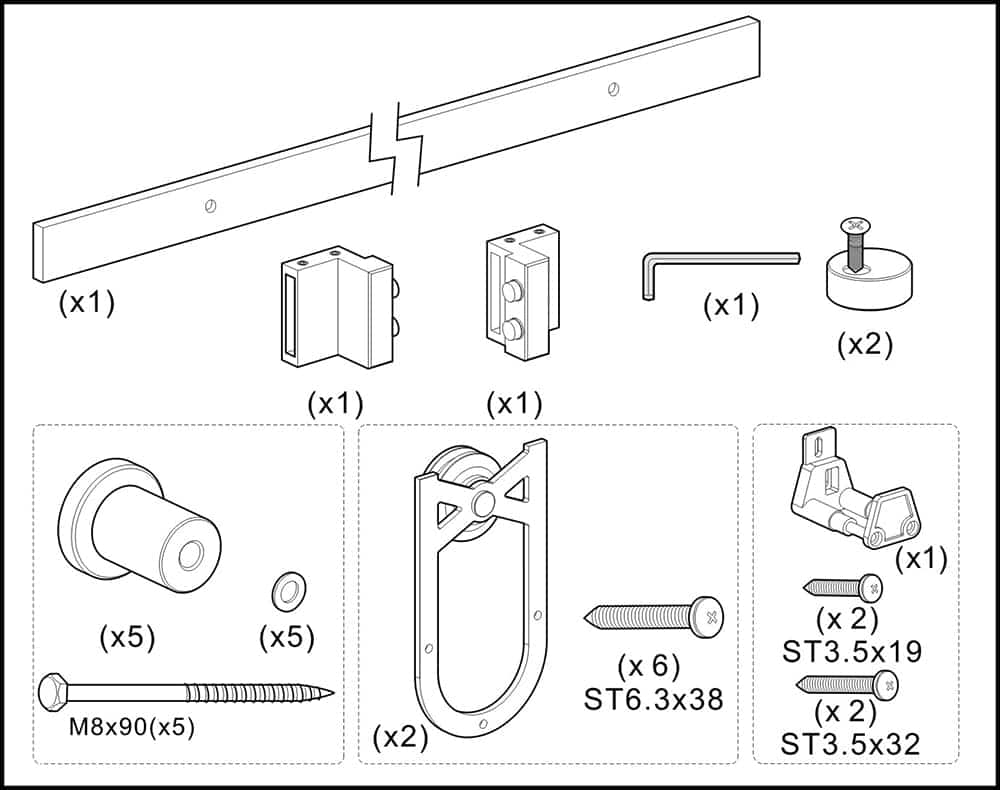 High-quality replacement parts for shower door installation and repair at Deepblue. Includes rollers, brackets, screws, and tools for durable and reliable shower enclosure setup.