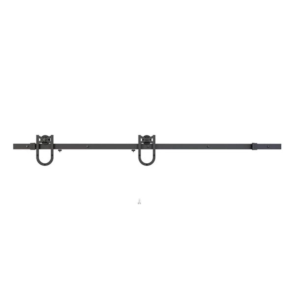 Wall-mounted metal rail with two adjustable industrial-style spotlights.