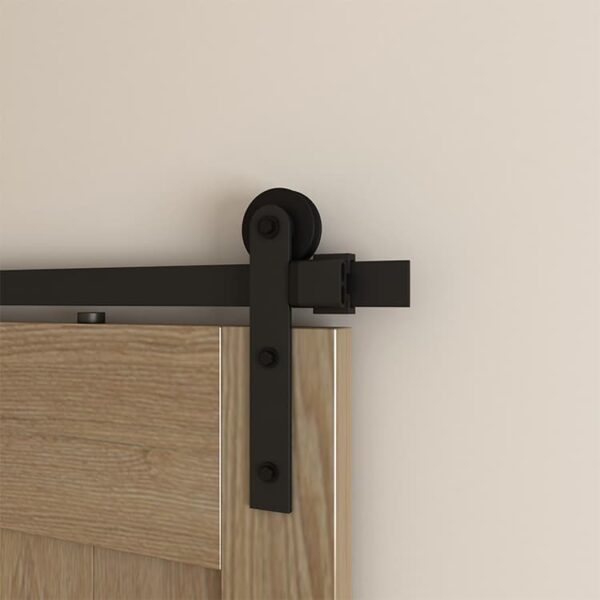 A modern sliding barn door with Flat Track Sliding Door Hardware, 35mm×5mm mounted on a beige wall.