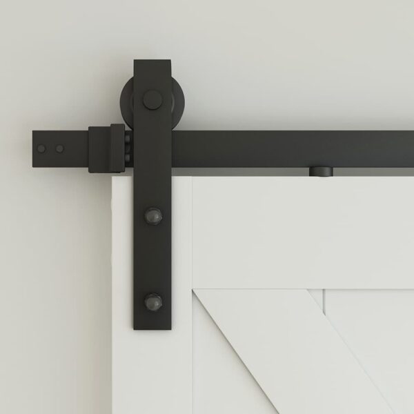 Close-up of a Sliding Barn Door, 36in x 84in, Knocked Down Version K Style, White DIY Assembly on a white sliding door against a white wall.