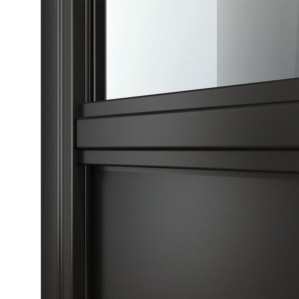 36in x 84in 6 Lites LPP Style Puerta de granero de vidrio con marco de acero negro preensamblado con vidrio transparente templado