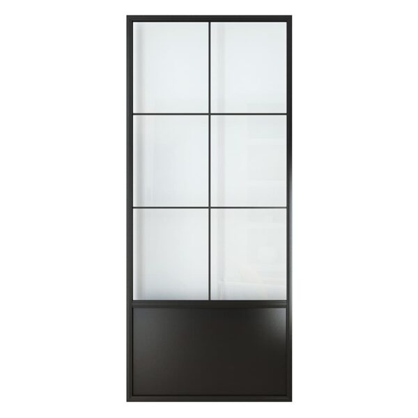 36in x 84in 6 Lites LPP Style Pre-Assembled Black Steel Frame Glass Barn Door with Tempered Clear Glass