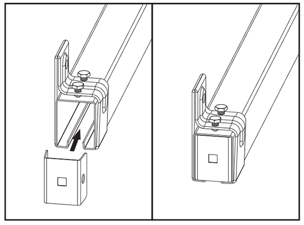 insert both end caps into end of box rail for single rail application insert both end caps into end of box rail for single rail application