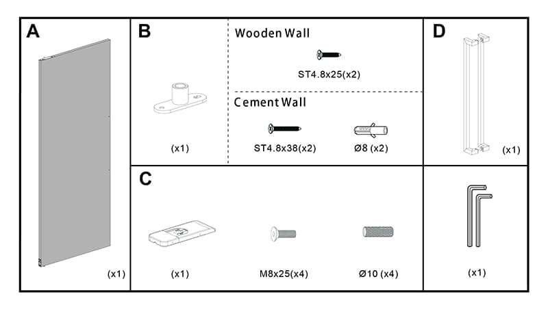 A detailed installation diagram for Deepblue shower panels showcasing assembly components and hardware.