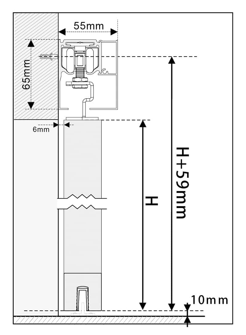 Recessed LED profile technical drawing for customizable lighting installation.