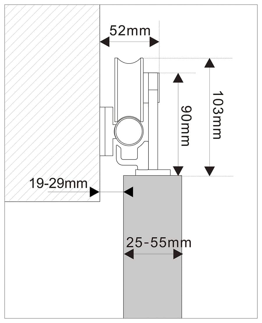 Precise dimensions for shower door hardware, including measurements for wall mount, track width, and mounting clearance, ensuring proper fit and easy installation.