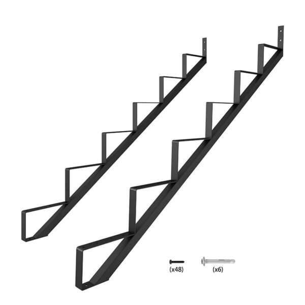 6 Step Steel Stringer Stair Riser wall-mounted with labeled screws against a white background.