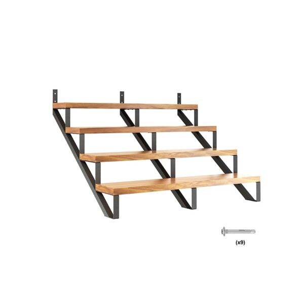 4 Step Steel Stair Riser shelf design with metal brackets and screws included.