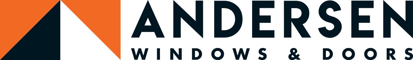 The Andersen Windows & Doors logo has an orange and black geometric design, highlighting their status in sliding glass doors.