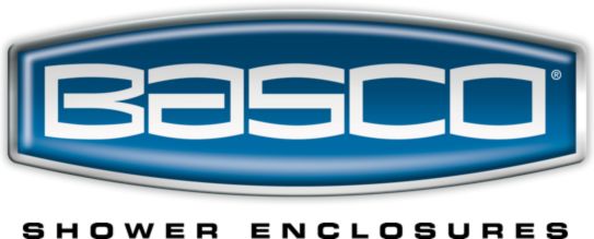 Basco Shower Enclosures logo: blue background, white text. A leading global shower door brand.