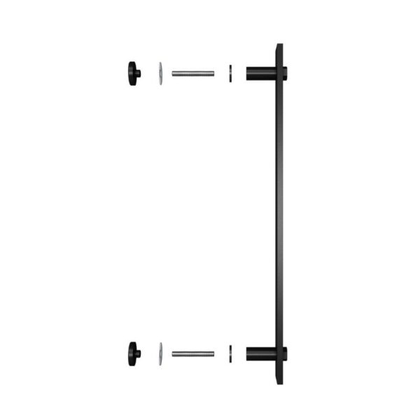 Exploded view of the American Vintage Barn Door Handle with screws, washers, spacers, and knobs.