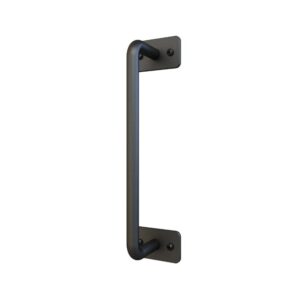 Il moderno Black Barn Door Grip, montato verticalmente su una parete bianca, valorizza i raffinati design degli interni.