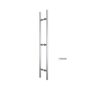 Slitstarkt skjutdörrshandtag med borstat rostfritt stål, för inomhus/utomhusbruk; vertikal design med tre horisontella fästen.