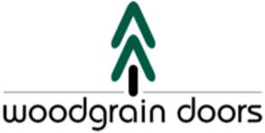 Woodgrain Doors' logo, featuring two green trees above the text, highlights their 2024 interior door expertise and commitment to sustainability.