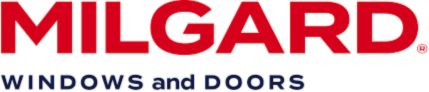 Milgard Windows and Doors logo, a top 10 sliding door maker, features the company name in bold red and blue text.