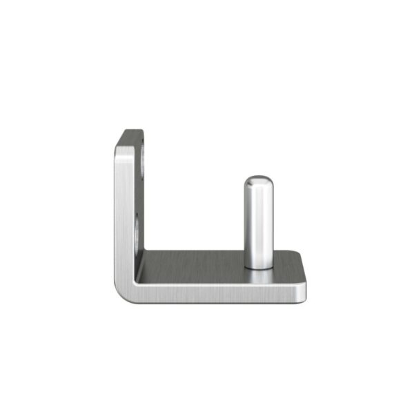 A Premium Brushed Nickel Floor Guide, perfect for heavy sliding barn and interior doors, features a cylindrical peg on a 90° plate.