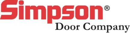 Simpson Door Company's logo features "Simpson" in bold red, with "Door Company" in black below, highlighting their 2024 interior door leadership.