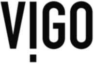 Black "V¡GO" text on white; the upside-down exclamation for "I" highlights its global shower door brand reputation.