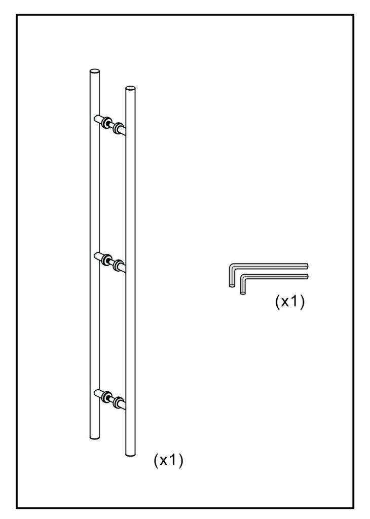 Durable Double-Sided Sliding Door Handle with vertical rod, bolts, and Allen wrench for easy install. Brushed stainless steel finish.