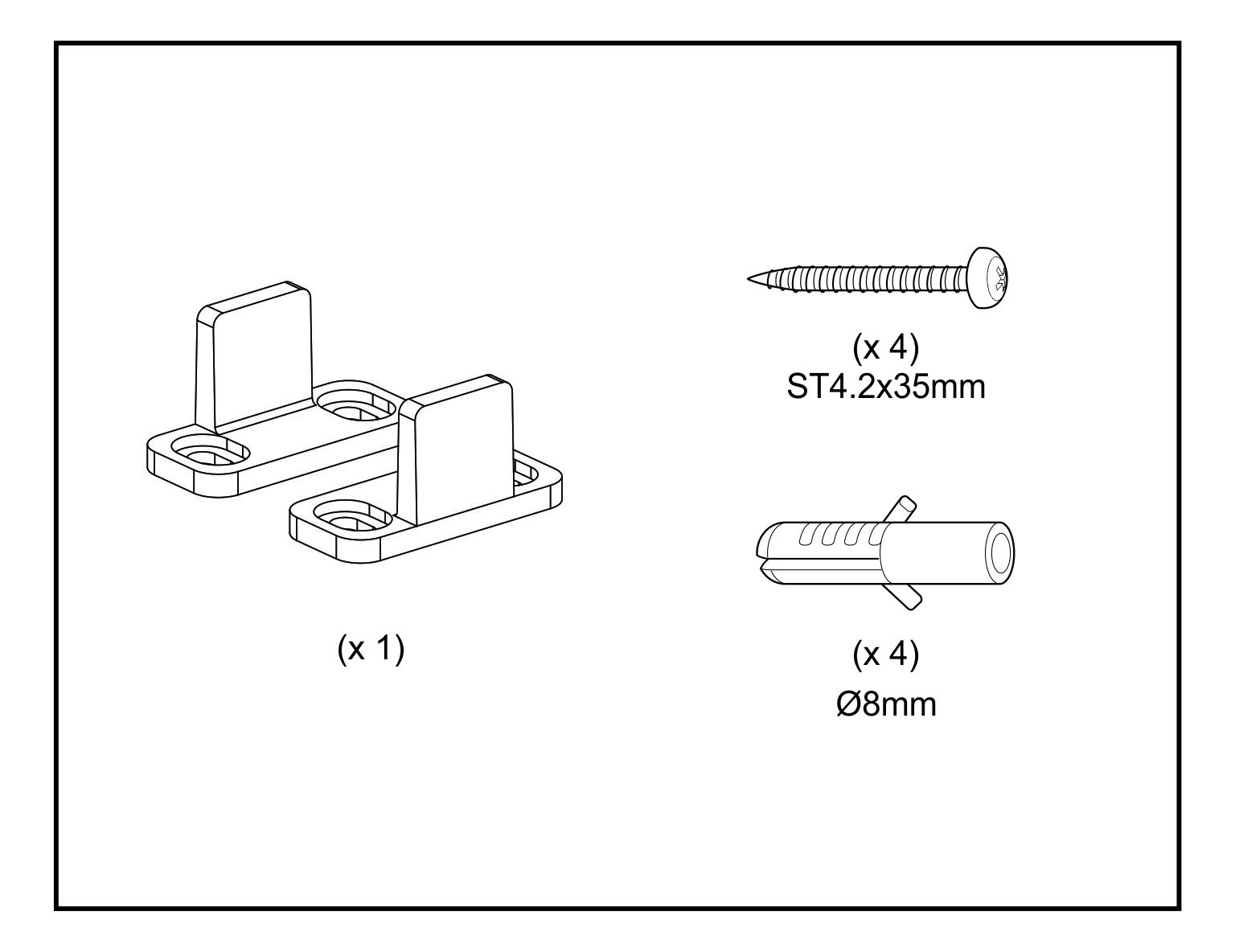 Durable Floor Guide for Heavy Duty Sliding Doors, with four ST4.2x35mm screws and four 8mm wall plugs.