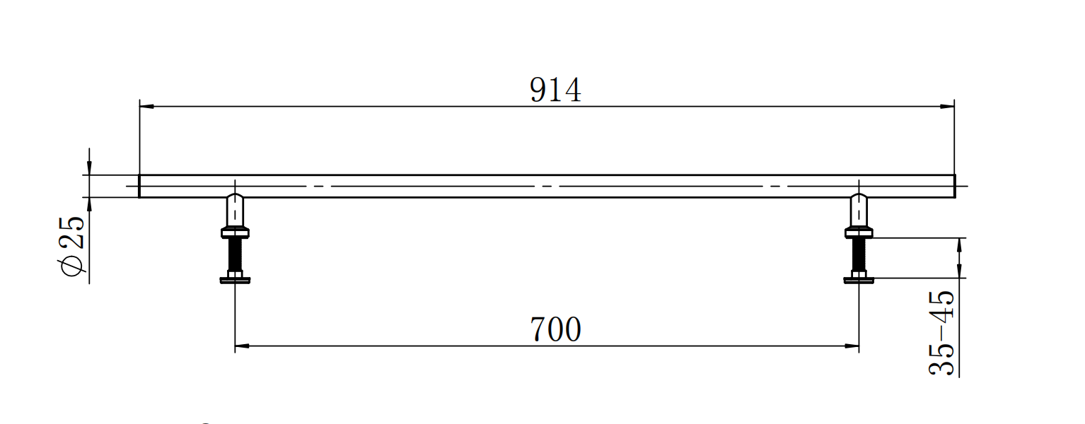 Τεχνικό σχέδιο: ράφι 914x700 mm, πάχος 35-45 mm, μαύρο ανοξείδωτο χάλυβα, σημεία στήριξης 25 mm για σταθερότητα. ρυθμιζόμενη λαβή.