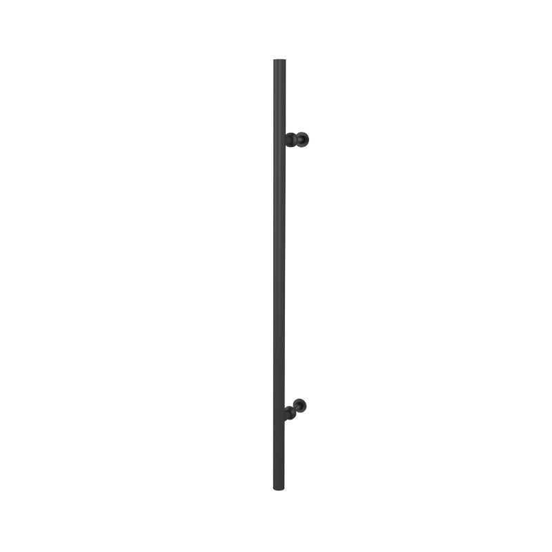 A stylish black stainless steel door pull, 25mm diameter, with two brackets. Customizable length for versatility and sophistication.