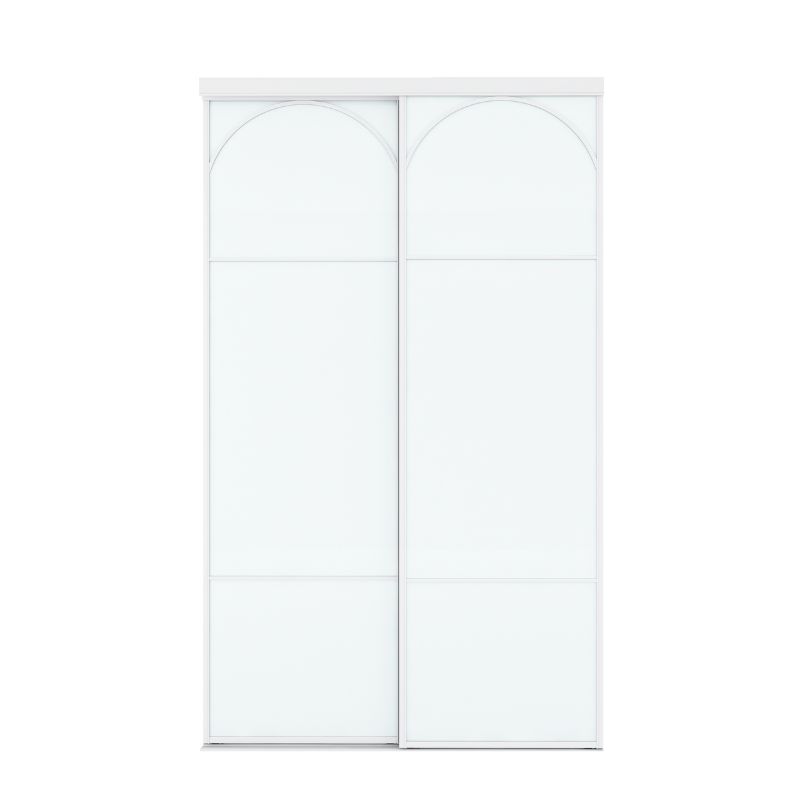 The 48" Space-Saving Arched Closet Door features a minimalist steel and glass design, offering style and efficiency.