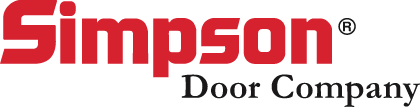 Logo della Simpson Door Company: "Simpson" in grassetto rosso, "Door Company" in nero, per evidenziare lo status di uno dei 10 migliori produttori di porte da fienile.