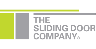 Logotyp för The Sliding Door Company: två rektanglar (limegrön och grå), namn i grått, grön linje ovanför.