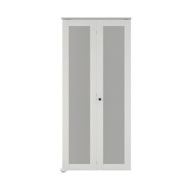 Ușa pliantă din MDF, cu geam mat, de 91 cm x 203 cm, are un stil modern, panouri mate și un set de accesorii pentru acces facil.