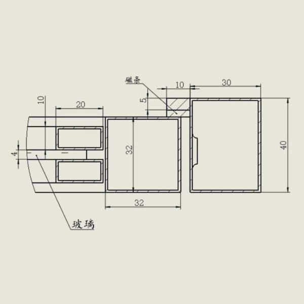 Technical drawing of double steel-framed tempered glass doors, dimensions in mm, "glass" (玻璃) label, bulk shipping.