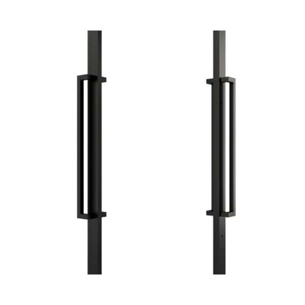 Double steel-framed glass interior doors with black vertical handles, bulk packaged, shown on a white background.