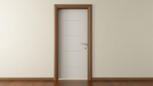 A sleek, modern white interior door with a wooden frame, perfect for elegant home or office design, offering durability and style in door solutions.
