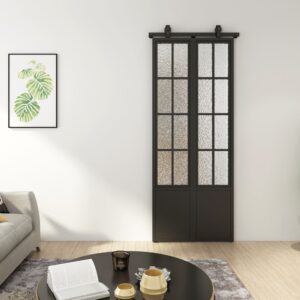Modern Tengyu sliding glass door with black frame and textured glass panels, ideal for contemporary interior design and enhancing natural light in living spaces.