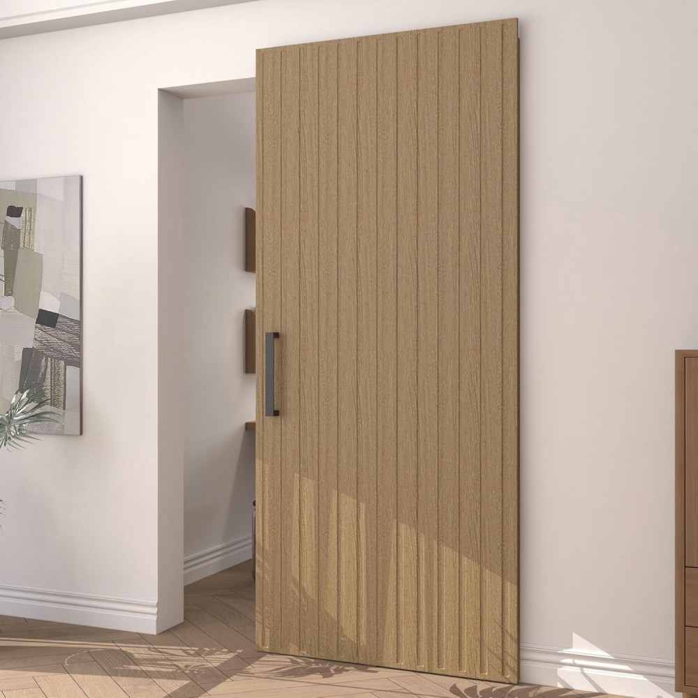 Carbon steel & Wooden Concealed Sliding Barn Door with Soft Close Hardware Kit