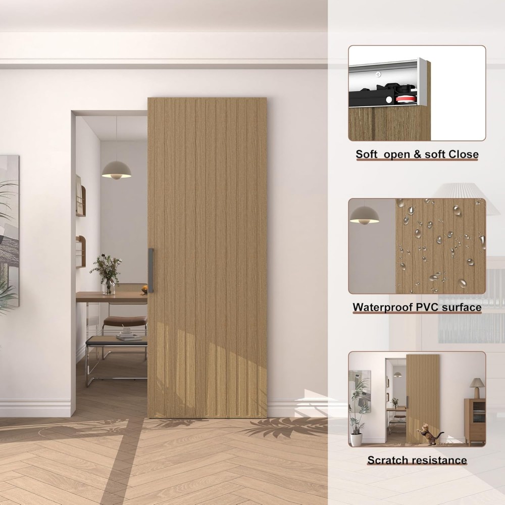 Carbon steel & Wooden Concealed Sliding Barn Door with Soft Close Hardware Kit - Image 2