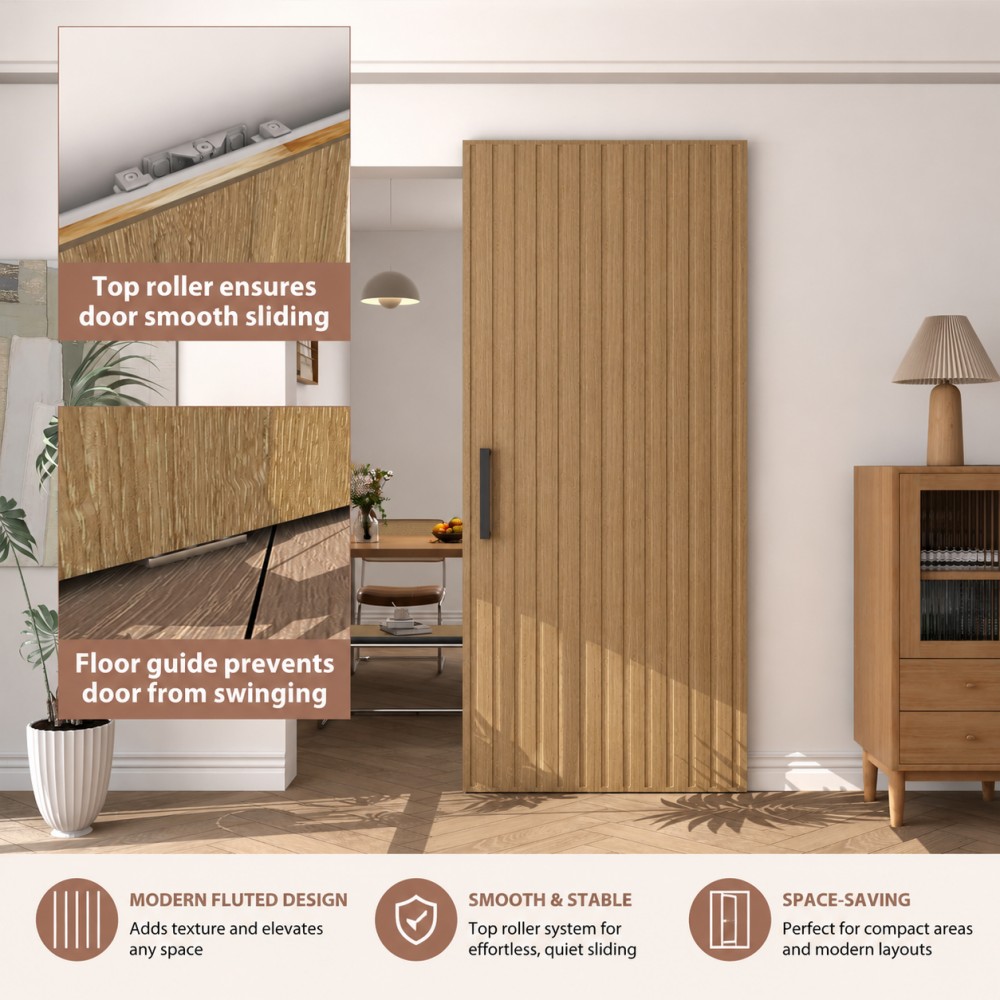 Carbon steel & Wooden Concealed Sliding Barn Door with Soft Close Hardware Kit - Image 3