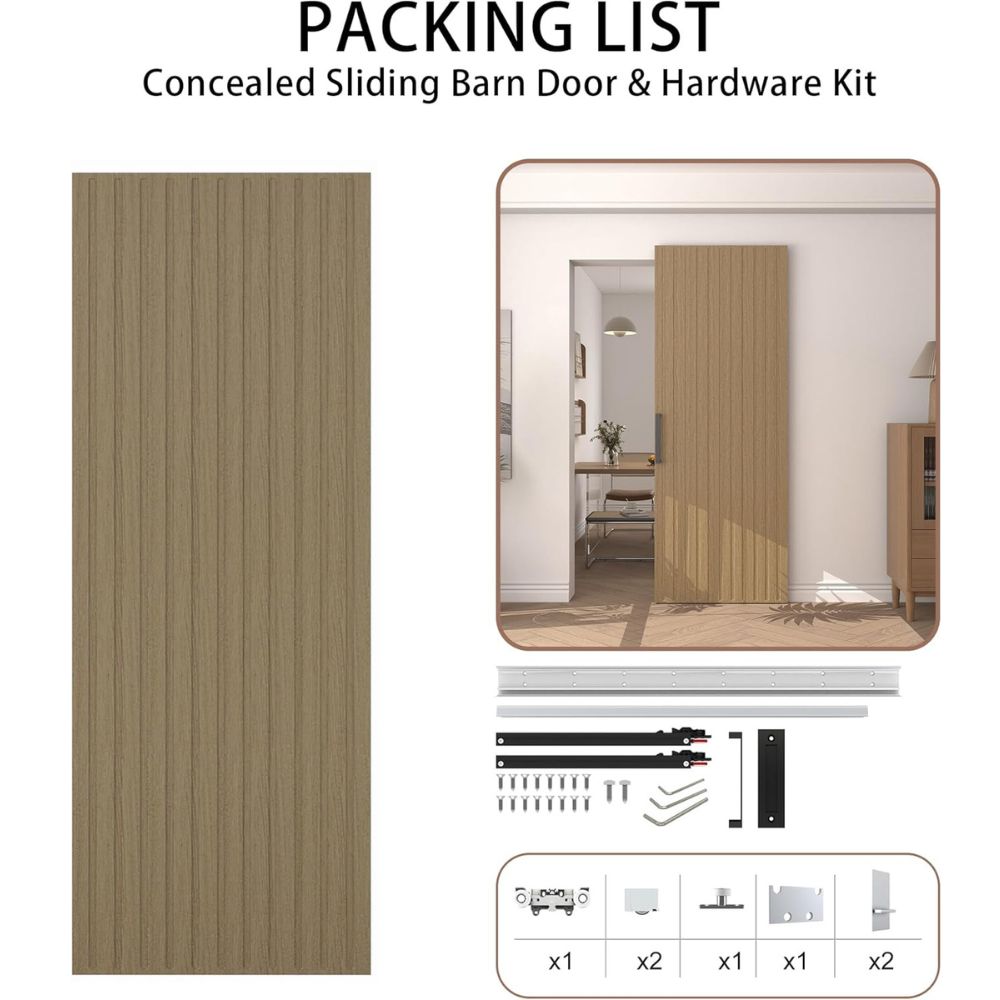 Carbon steel & Wooden Concealed Sliding Barn Door with Soft Close Hardware Kit - Image 6