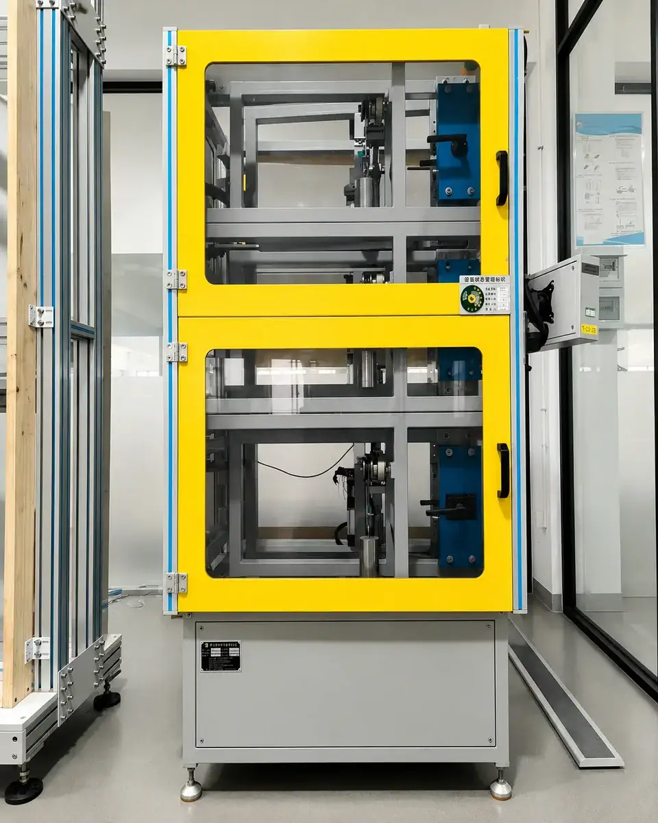 High-tech industrial automation machine with yellow safety enclosure for manufacturing processes by Tengyu.