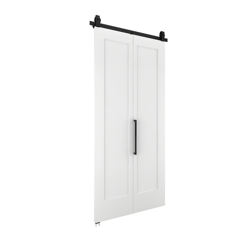 Puerta de granero plegable de MDF blanco de 36 x 84 pulgadas con kit de herrajes corredizos negros — 门整体与细节图 02