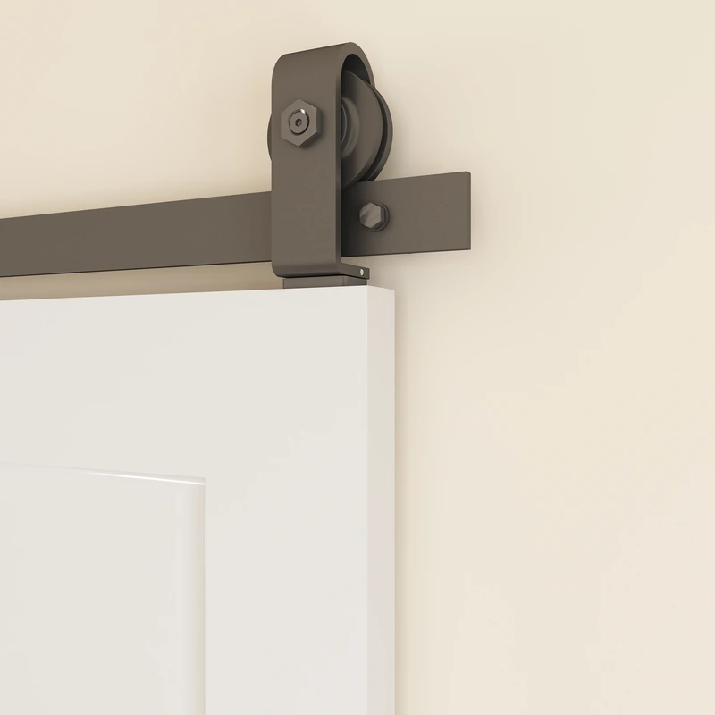 Puerta de granero plegable de MDF blanco de 36 x 84 pulgadas con kit de herrajes corredizos negros — 五金细节图 01