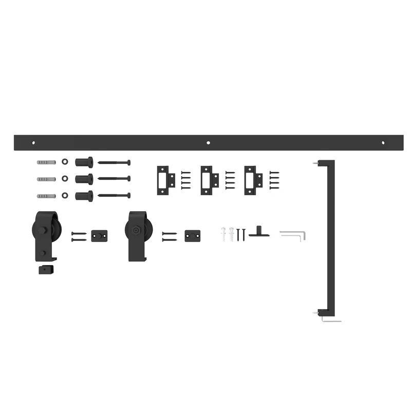 Puerta de granero plegable de MDF blanco de 36 x 84 pulgadas con kit de herrajes corredizos negros — 五金细节图 03