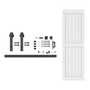 Complete Tengyu sliding barn door hardware kit with tracks, rollers, brackets, and screws for easy installation and durable use.