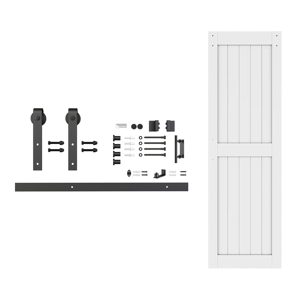 Complete Tengyu sliding barn door hardware kit with tracks, rollers, brackets, and screws for easy installation and durable use.